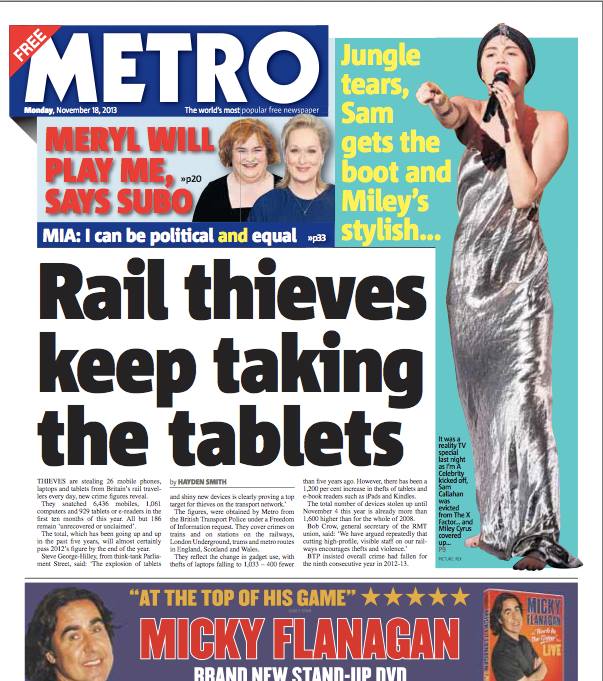 Parliament Street makes front page of The Metro