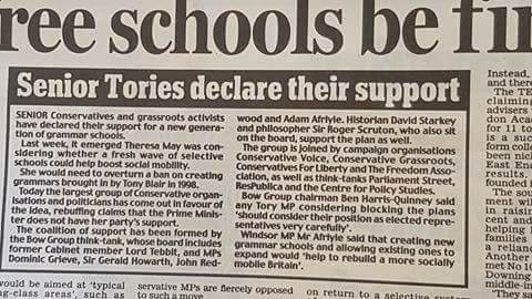 Our support for Grammar Schools picked up by the Daily Mail